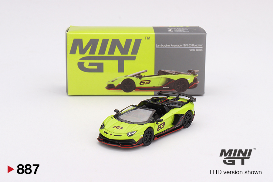 Truescale (TSM) Mini GT 887 1:64 Lamborghini Aventador SVJ 63 Roadster Verde Shock