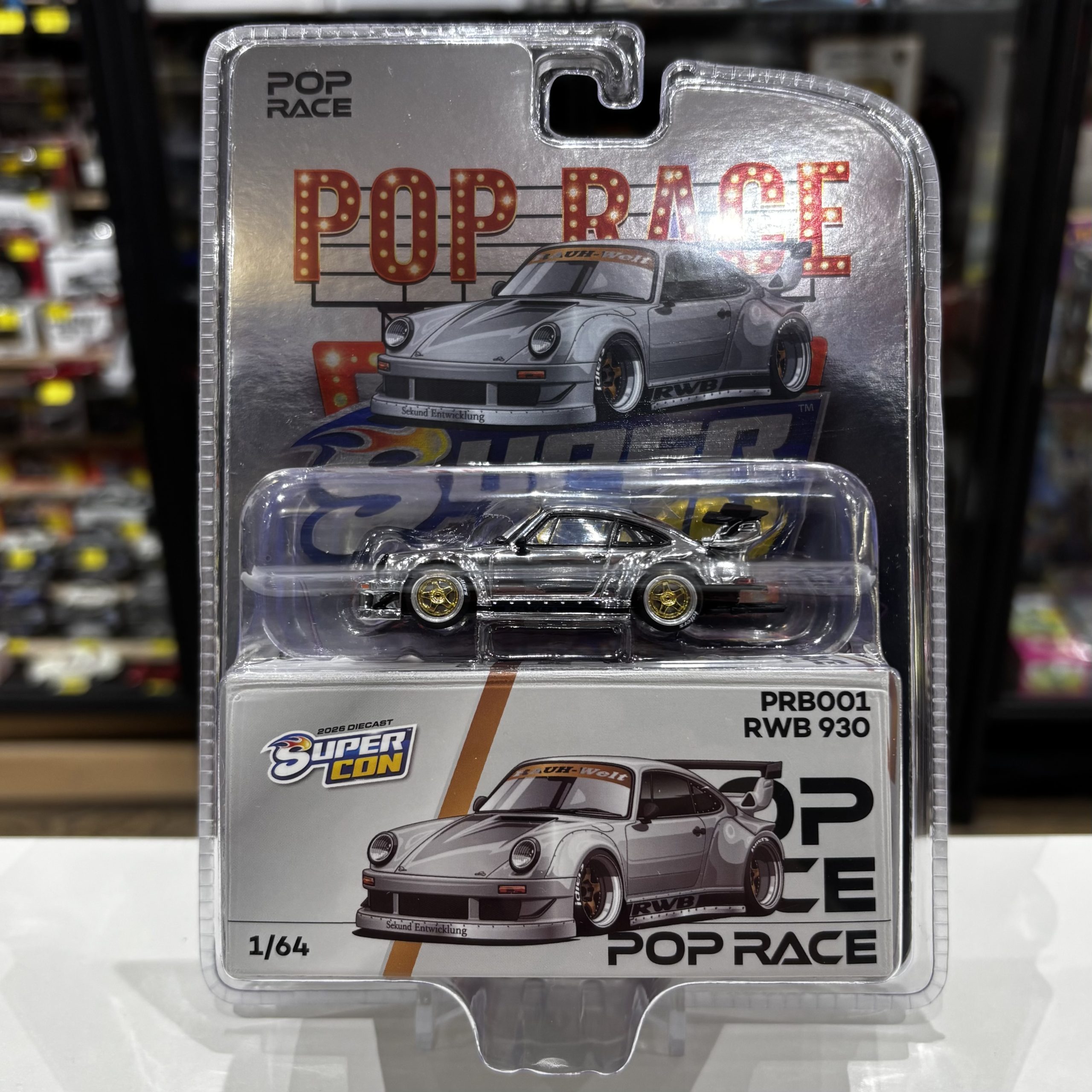 Pop Race PRB001 1:64 RWB Porsche 930 chrome & gold Las Vegas Super Con