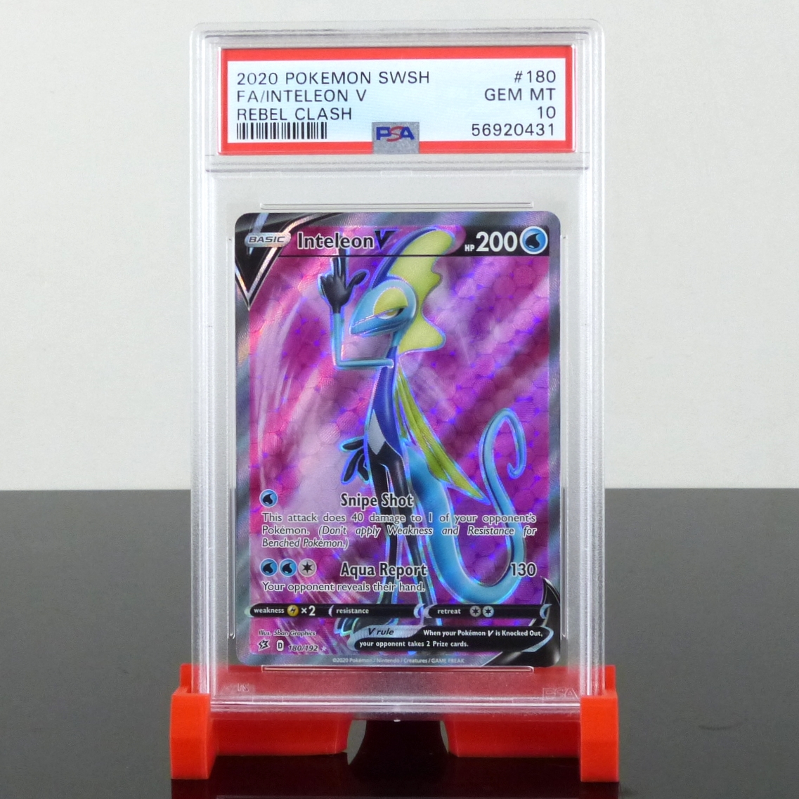 Pokémon - Graded PSA 10 - 180/192 Inteleon V - Holo Full Art - Rebel Clash - Sword & Shield - 2020