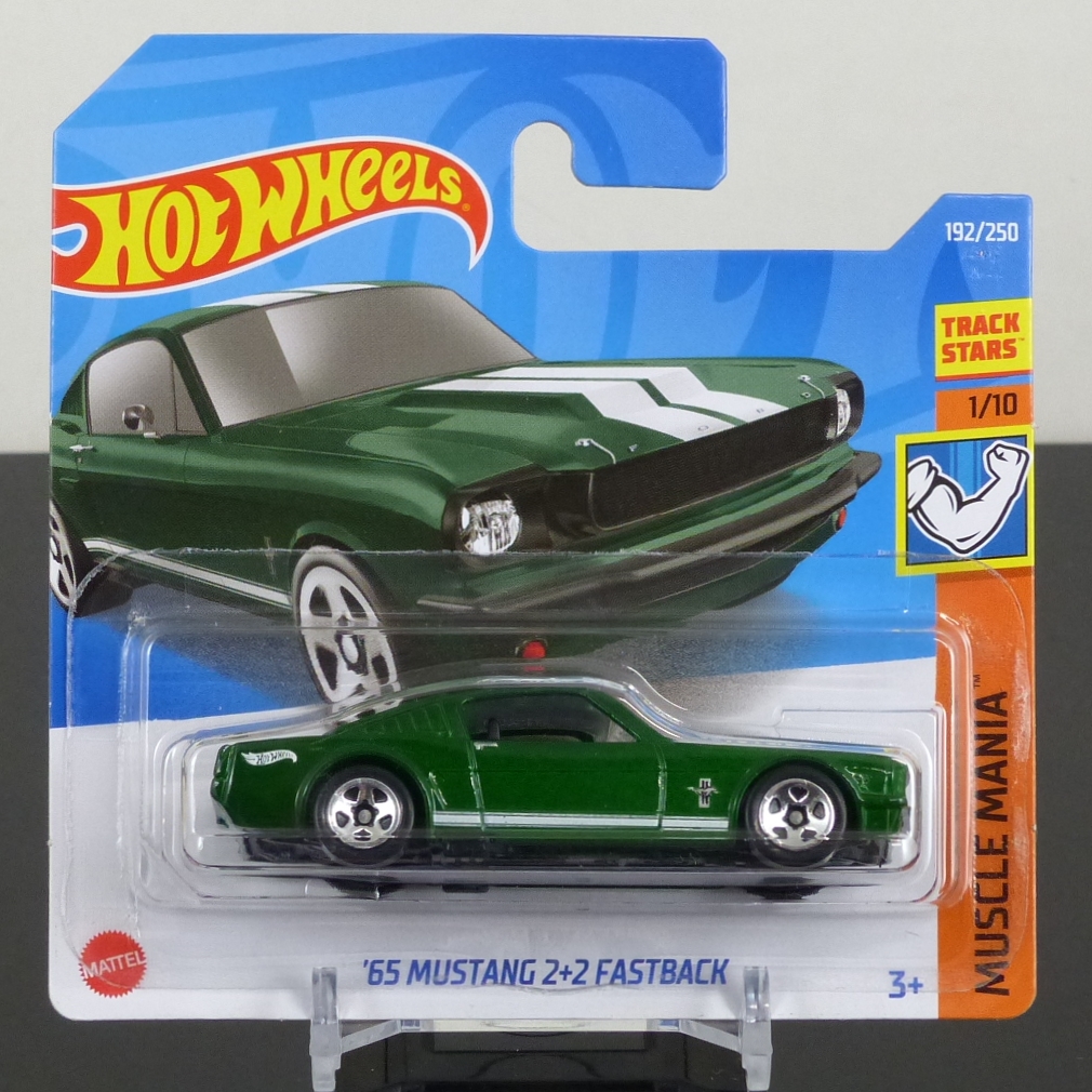 Hot Wheels Mainline 2022 192/250 '65 Ford Mustang 2+2 Fastback Metallic green & white SHORT CARD SEALED