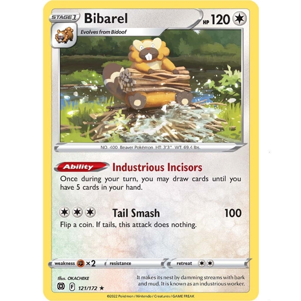 Pokémon 121/172 Bibarel - Non Holo Deck Exclusive - Brilliant Stars - Sword & Shield - 2022