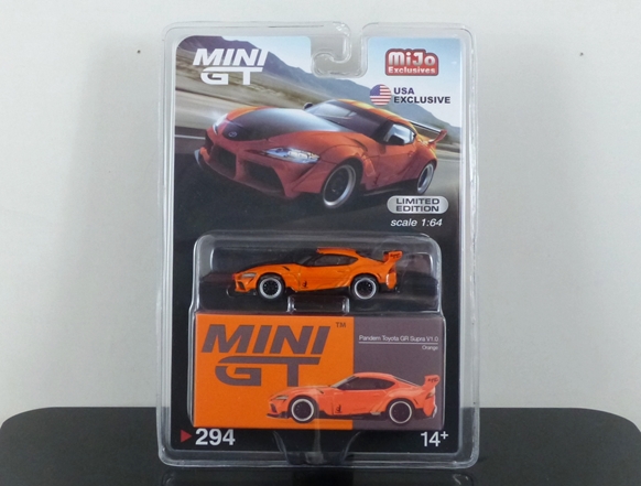 Truescale (TSM) Mini GT 294-MJ 1:64 Pandem Toyota GR Supra V1.0 orange MIJO USA Exclusive