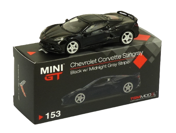 Truescale (TSM) Mini GT 153-MJ 1:64 Chevrolet Corvette Stingray black with midnight grey stripe MIJO USA Exclusive