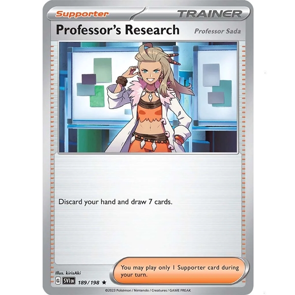 Pokémon 189/198 Professor’s Research – Professor Sada - Trainer Supporter - Non Holo Deck Exclusive - Base Set - Scarlet & Violet - 2023
