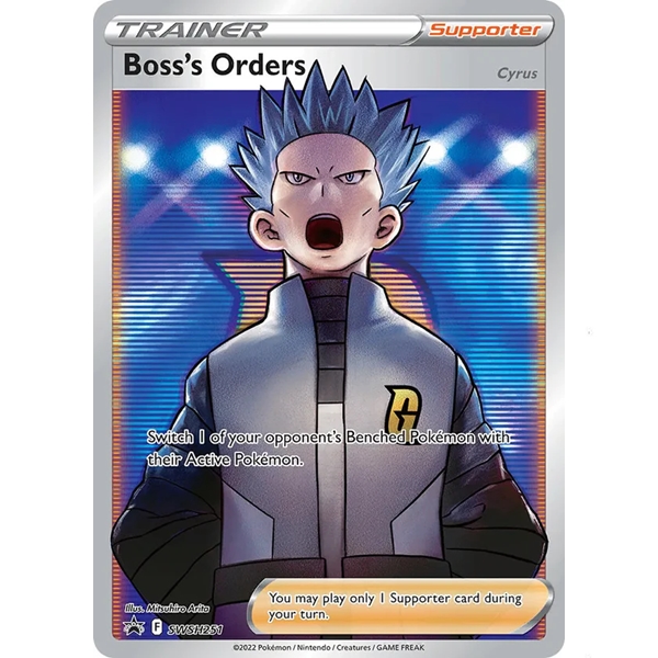 Pokémon SWSH251 Boss's Orders – Cyrus – Trainer Supporter – Holo Full Art - Black Star Promo – Sword & Shield – 2022